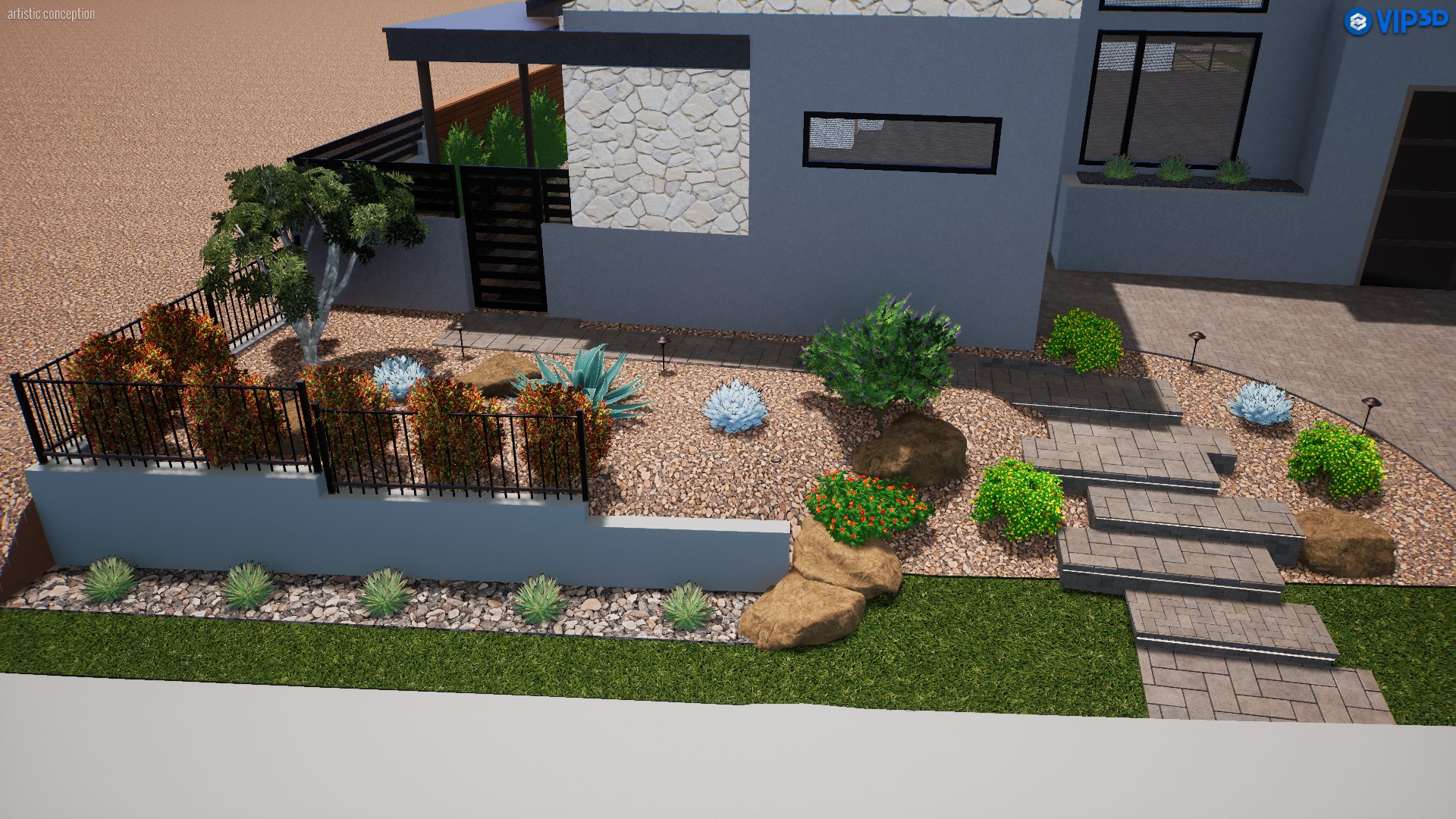 A 3 d rendering of the garden area. A 3 d rendering of the garden area.
