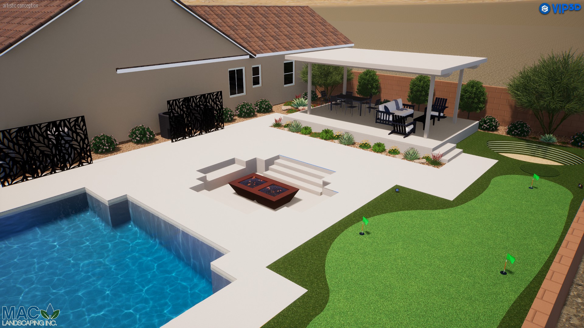 A 3 d rendering of an outdoor living area. A 3 d rendering of an outdoor living area.